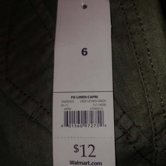 Faded Glory Deep Linchen Green Tie Waist Pull On Capris Size 6 NWT - Picture 7 of 9